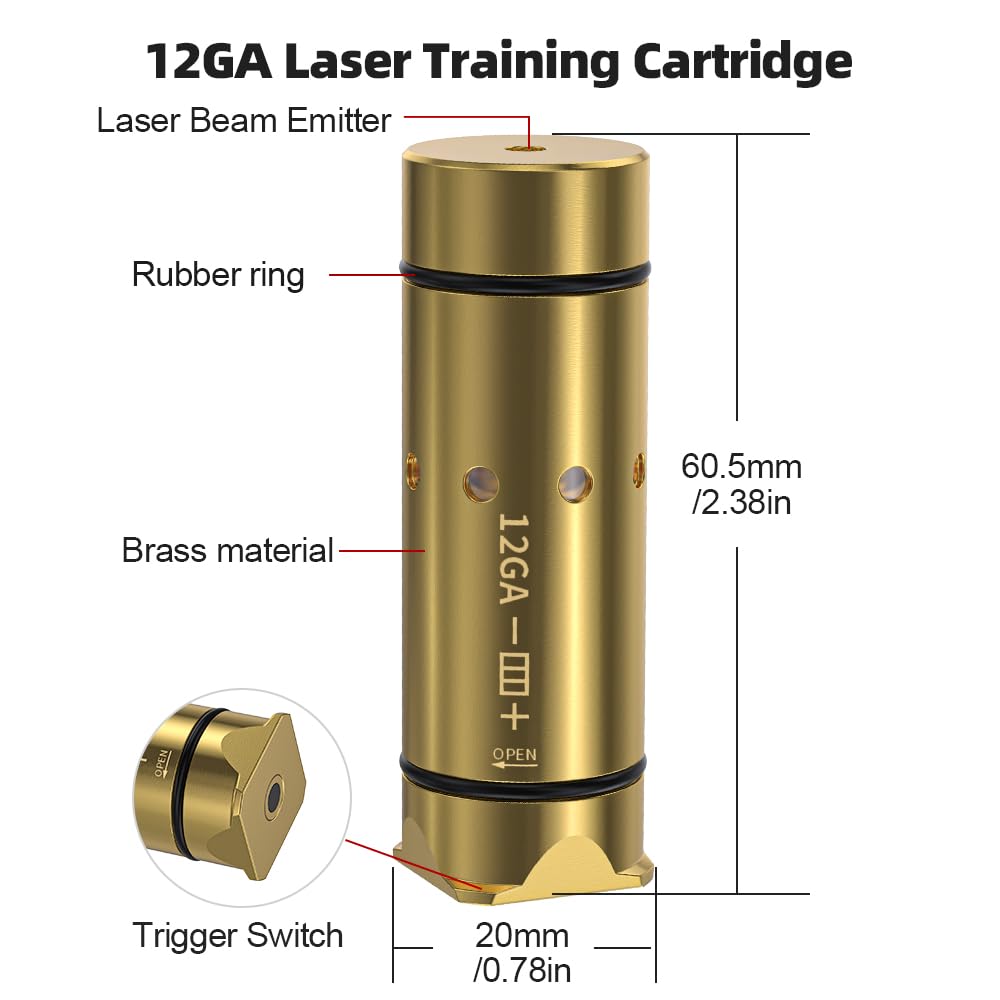 12GA Laser Cartridge for Dry Fire Practice System Home Training Portable Laser Bullet with Orings & Battery Laser Trainer Suitable for Shotgun