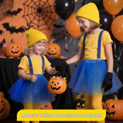 5Pcs Halloween Costumes for Girls Kids Yellow Beanie Tutu Goggles Gloves Suspenders - Cosplay Party Dress Up Set