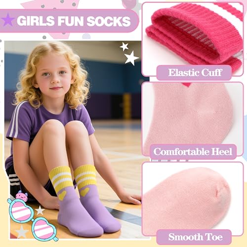 Kids Girls Athletic Sport Socks 9-15 Years Heart Design 6 Pairs Breathable Cotton Crew Socks
