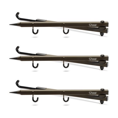 HME Durable Secure Convenient Portable Folding Tree Stand Bow Hanger w/Two Accessory Hooks - Extends to 20", Folds to 10", 3 Pack