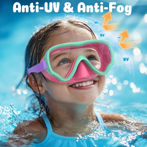 Kids Swimming Goggles with Nose Cover - Blue & Green + Red & Green, Clear Lens