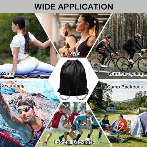 Black Drawstring Gym Backpack 2-Pack Large Sports Cinch Bag for Men Women