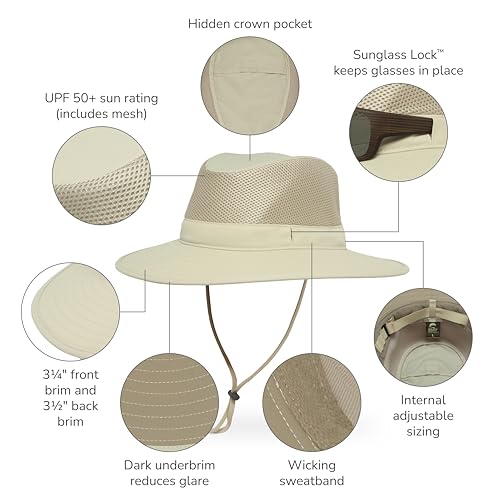 Medium Dark Khaki Sunday Afternoons Charter Breeze Hat - UPF 50+ Sun Protection, Ventilated with Sunglass Lock & Floatable Feature