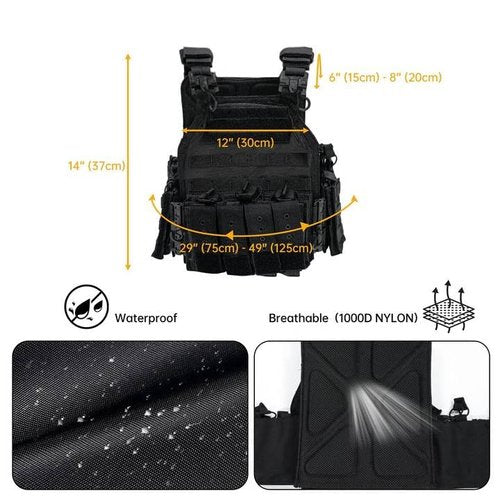 JOMAILIEEL Tactical Vest Quick Release 1000D Waterproof Nylon Breathable Lining MOLLE System Adjustable Shoulder Straps Mag Panels Airsoft Military for Men Plate Carrier Outdoor Training Security Use