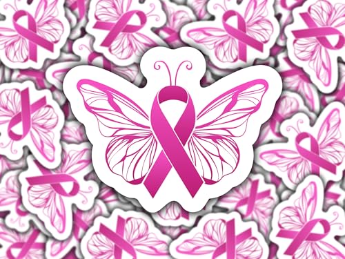 Breast Cancer Awareness Butterfly Sticker - 5 Inch Pink Ribbon Vinyl Decal