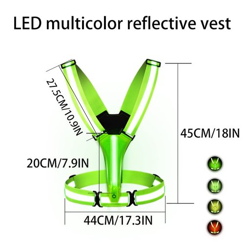 Pomerol LED Reflective Vest Running Gear High Visibility Reflective Running Gear Rechargeable Light Up Running Vest for Walking Running Cycling, Adjustable for Men Women （ 4Lights Colors +LED Wrist）