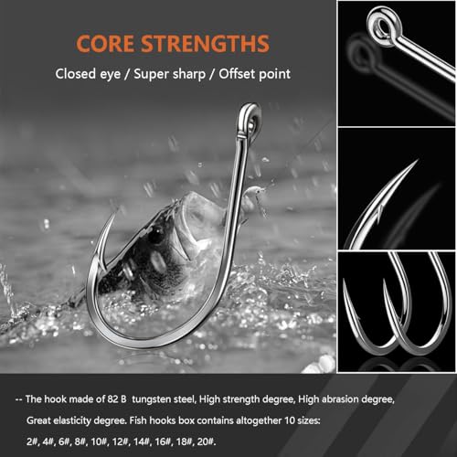 Black 1000pcs Small Fishing Hooks Set for Freshwater Fishing - Multiple Sizes