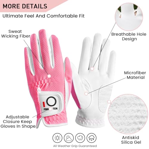 Women's Golf Glove in Rain and Wet Conditions - Left Hand Rose Medium