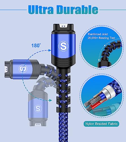 Garmin Watch Charger Cable 4ft Nylon Braided Fast Charging 2-Pack - Blue