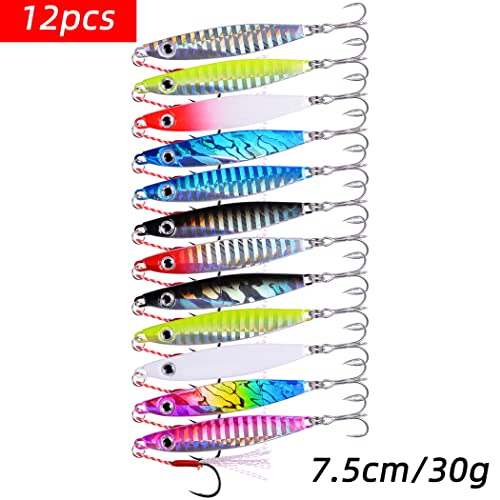 Micro Jigging Metal Spoons 12pcs 30g 7.5cm Saltwater Fishing Lures
