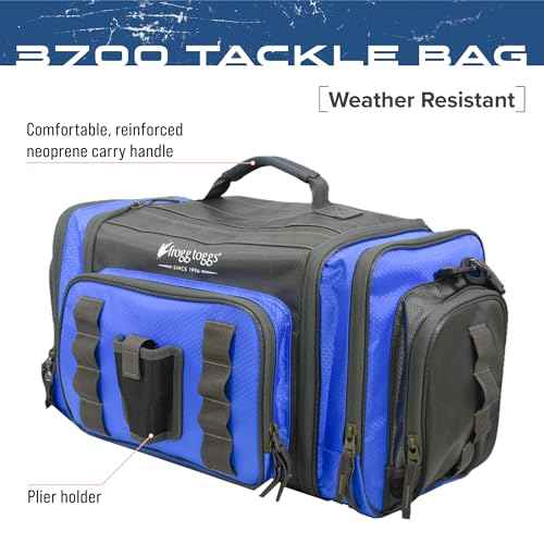 FROGG TOGGS Heavy Duty Fishing Tackle Duffle Bag, Includes Bait Trays, Blue, 3600