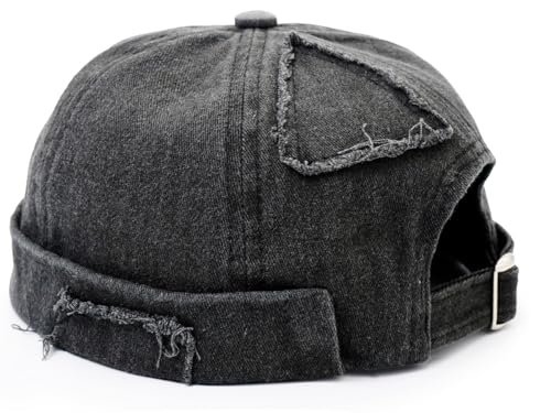 Mens Sailor Hat Brimless Denim Docker Cap Beanie Black - One Size