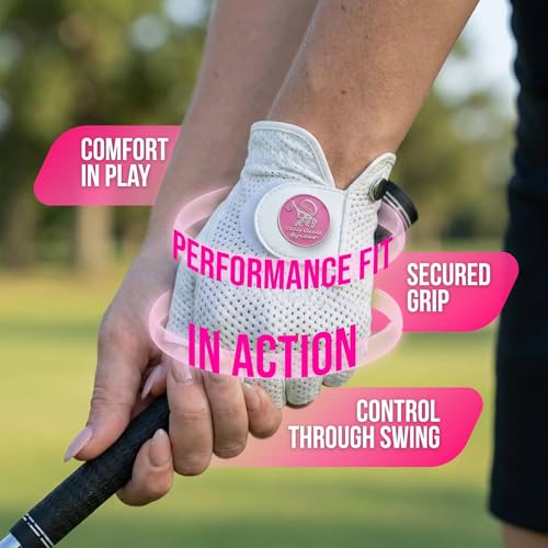 Left White Women's Golf Glove - Breathable Mesh Design, Premium Leather, Includes Magnetic Ball Marker