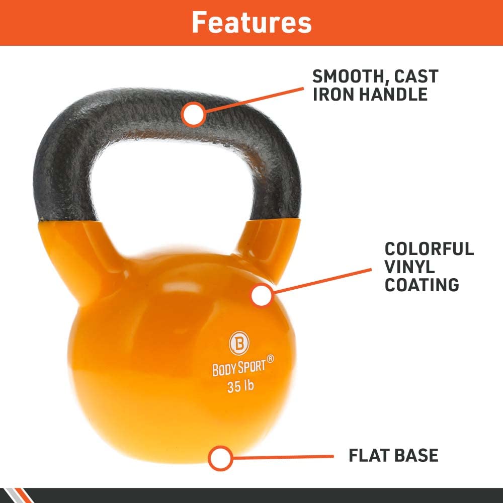 Body Sport Cast Iron Vinyl Coated Kettlebells, 25 lb., Red – Kettlebell for Weight Lifting – Strength Training Kettlebell – Professional Fitness for Gym & At Home