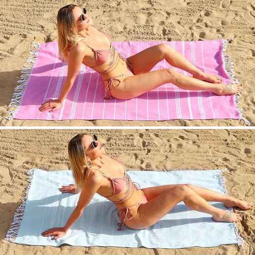 Beach Towel 2 Pack,Sand Free Beach Towels Oversized 39 x 72,Turkish Beach Towel Quick Dry Towel,Lightweight Pool Towels for Adults Travel Towel,Super Absorbent Towels Beach Essentials