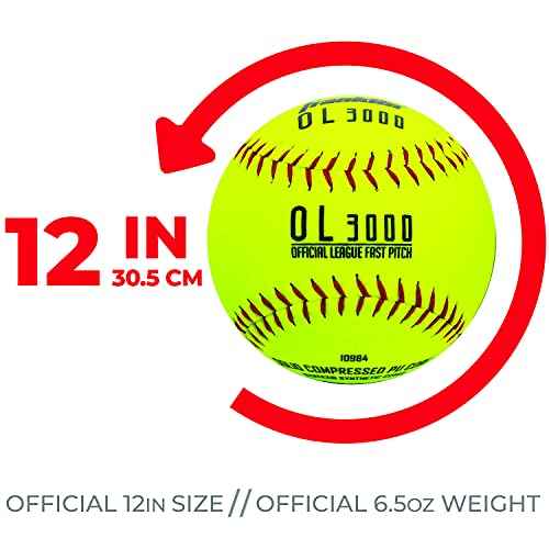 Franklin Sports Official Game Softballs - OL3000 Fastpitch 12" Inch Yellow Softballs - Official Size + Weight Tournament Balls for Practice + Games - 1 Softball