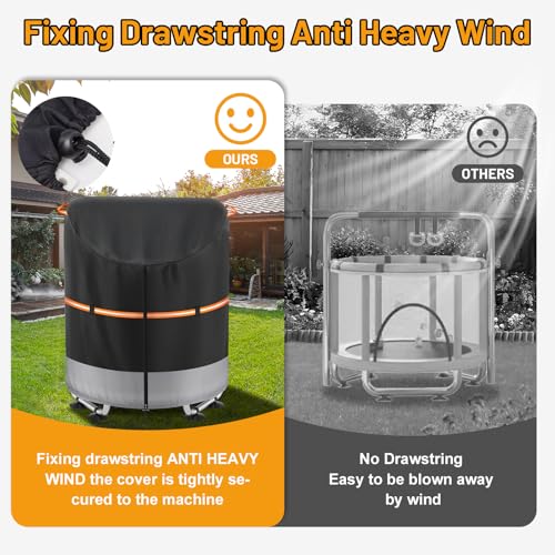 Kids Mini Trampoline Cover 55-60 Inch Waterproof UV Resistant Heavy Duty 600D with Drawstring & Buckles - Black