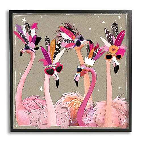 Stupell Industries Fancy Pants Flamingos, Design by Hammond Gower Black Framed Wall Art, 24 x 24, Brown