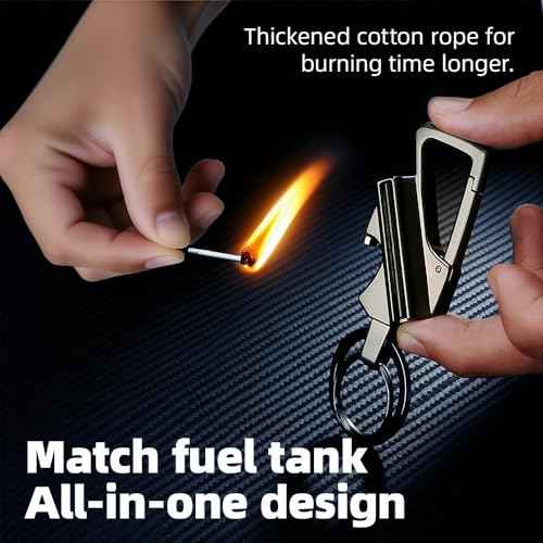 Permanent Match Bottle Opener Metal Keychain Lighter, Reusable Survival Fire Starter Lighter, Emergency Waterproof Striker Stick Kit, Great for Camping, BBQ, and Adventures (GRAY-2Pcs)