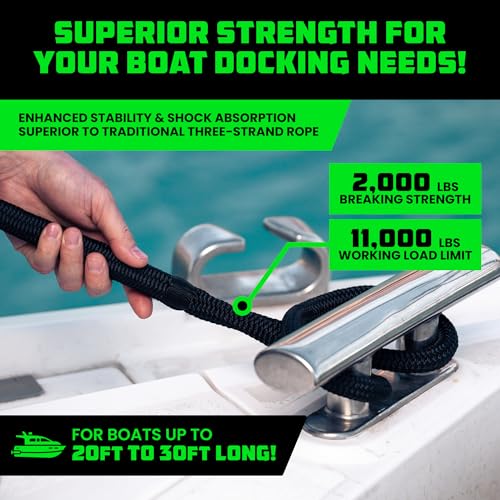 Black 5/8" x 16' Dock Lines - Durable Boat Docking Rope, Marine Rope