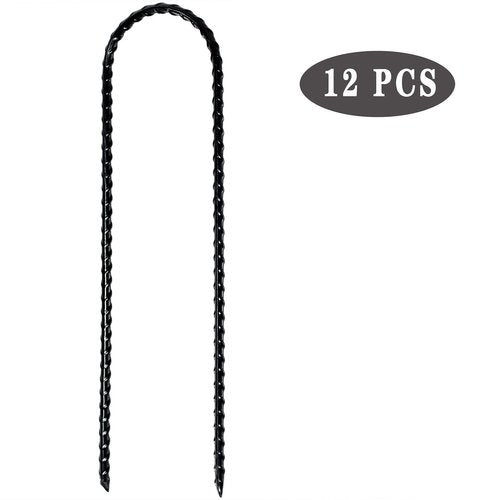 Nigh Coated Rebar Trampoline Wind Stakes Set of 12 Safety Ground Anchors Stakes Extra Heavy Duty Metal Landscape Staples 10 Inches Long (Black)