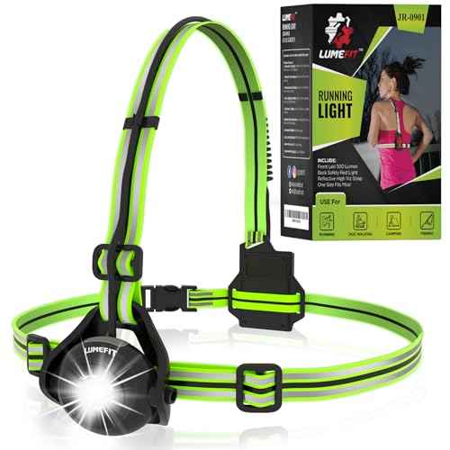 LUMEFIT Running Lights for Runners with Yellow Reflective Vest, Adjustable Beam Night Safety LED Chest Light Run, Dog Walking, and Jogging Gear, Rechargeable Headlamp Flashlight