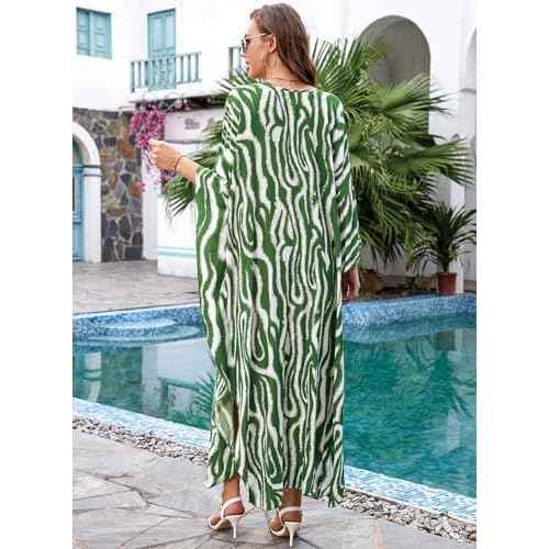 Kaftan Dresses for Women V-Neck Batwing Sleeves Swimsuit Beach Cover Ups Tie Dye Caftan Hawaiian Dress