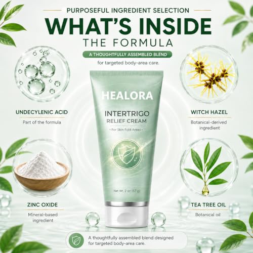 HEALORA Intertrigo Cream 2 oz Non-Steroid Moisture Control for Sensitive Skin