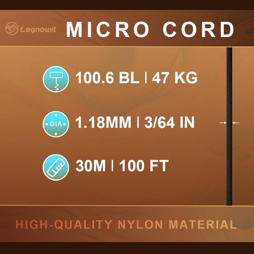 Legnowit Micro Paracord, 2 Pack 1.18mm x 100ft Thin Mini Utility Braided Small Paracord for Crafting, DIY Project, Camping and More