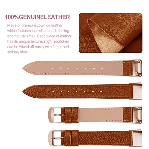 Elegant Slim Leather Watch Band for Fitbit Luxe - Rose Gold Brown