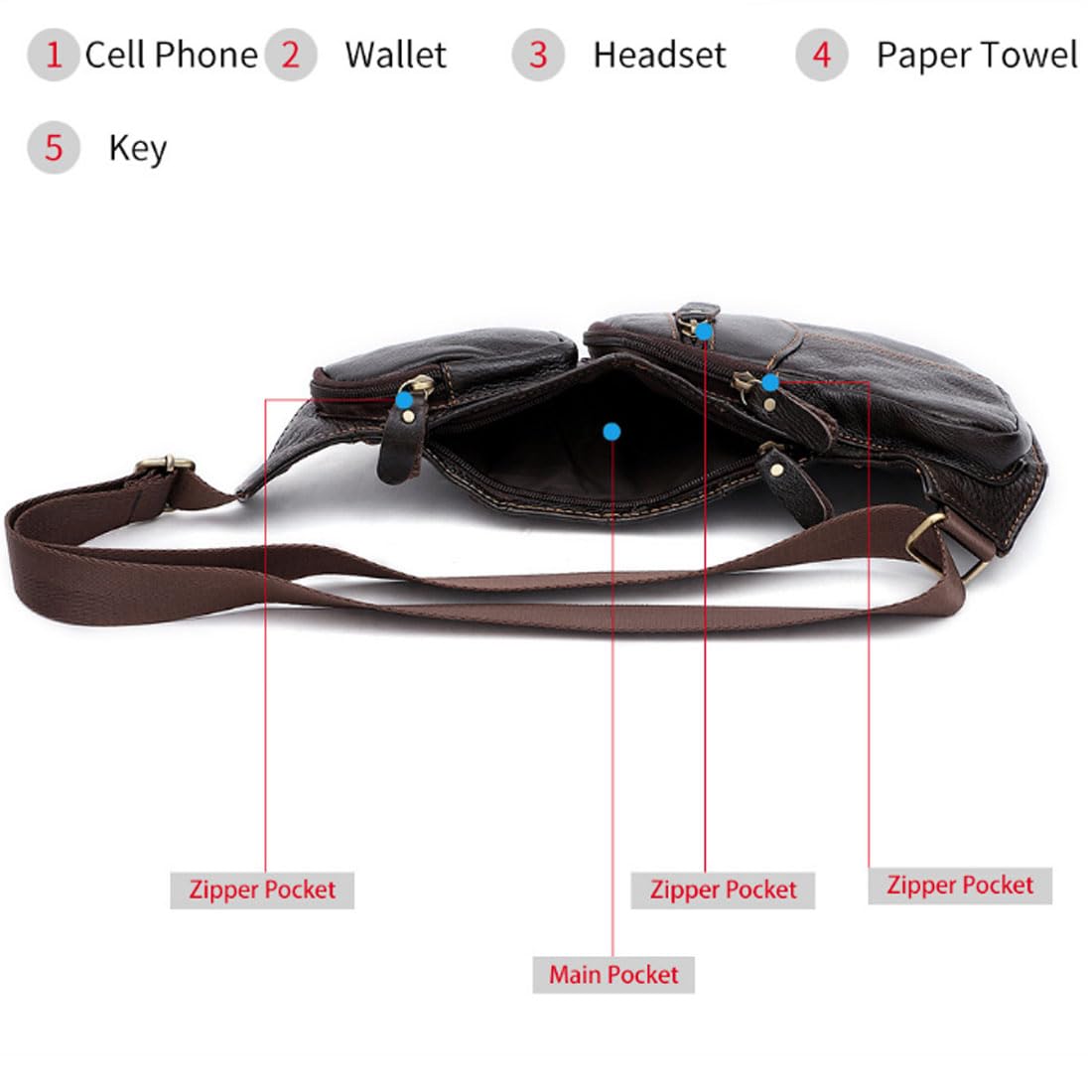KPYWZER Vintage Leather Sling Bag Bags for Men Women Backpack Shoulder Messenger Crossbody Outdoor Travel Hiking Camping Tactical Chest Pack Daypack Coffee