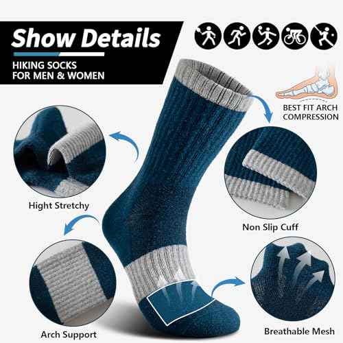 Wool Socks for Women - Hiking Womens Socks 5 Pairs, Thermal Sock for Men & Women Winter Warm Moisture Wicking