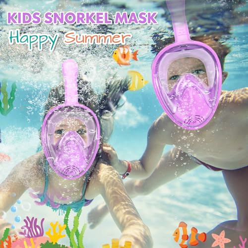 Kids Snorkel Mask Full Face, Snorkeling Gear for Kids 2-14 with Camera Mount, 180 Degree Panoramic View Snorkeling Set Anti-Fog Anti-Leak