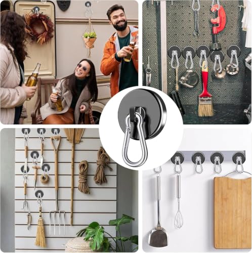 Magnetic Carabiner Hooks 110LBS Capacity Black 24 Pack - Strong Magnet Organizer