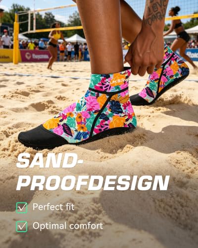 Neoprene Beach Volleyball Socks - Water Sand Proof Soccer & Water Sports, Medium - Hawaiian Floral