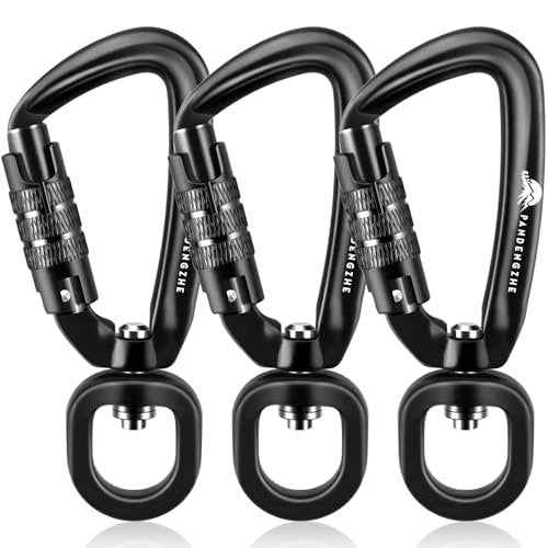 3 Pack Locking Carabiner Clip 2.5" with Swivel C Ring for Securing Pets, Dog Leash Harness, Camping, Hiking, Keychains