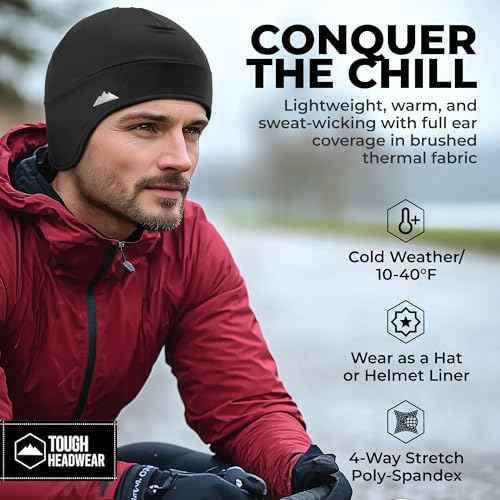 Tough Headwear Thermal Skull Cap - Moisture-Wicking Running Beanie Helmet Liner - Warmth & Cycling Apparel