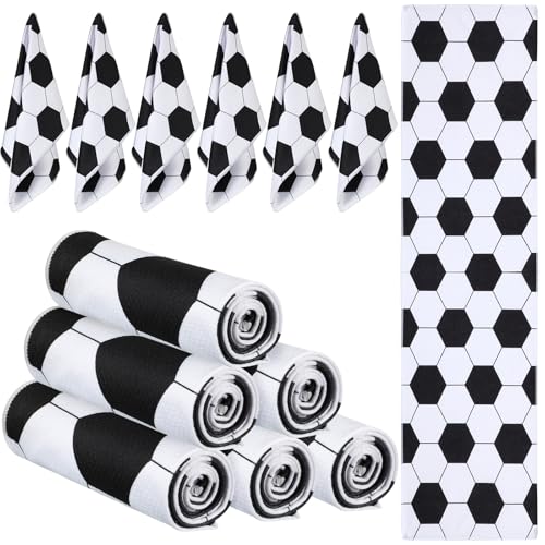 Mini Soccer Cooling Towels 30x9 Inches - Black & White Team Gift Set of 12