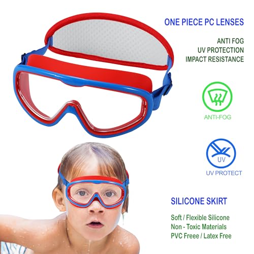 Kids Swim Goggles Age 3-8 2-Pack - Toddler Child Swimming Mask No Hair Pull - Bat & Spider Variation