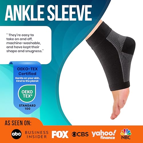 PhysFlex Black Medium Compression Ankle Socks 2 Pack - Foot Support for Pain Relief