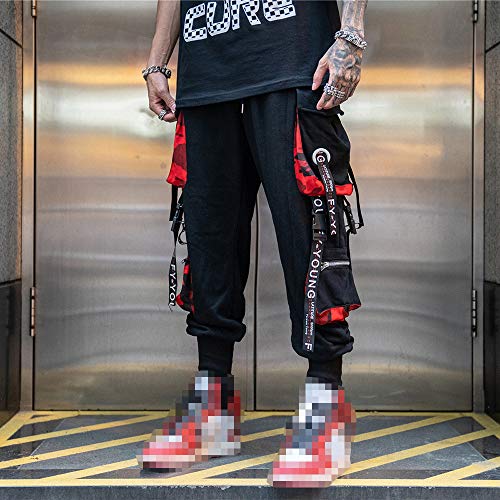 Men's Jogger Pants Cargo Baggy Techwear Hip Hop Streetwear Large Black & Red