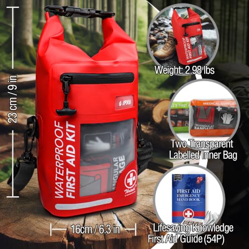 Red Waterproof First Aid Kit 250 PCS Survival Emergency Bag with Reflective Strips