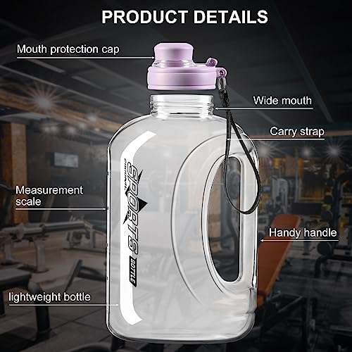 95 oz Large Water Bottle with Straw & Strap - Purple, BPA-Free, Portable
