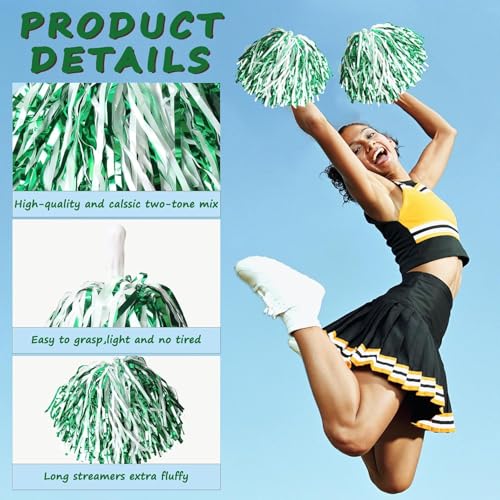 48 Pack Cheerleading Pom Poms Bulk Metallic Foil Handheld Spirit Props
