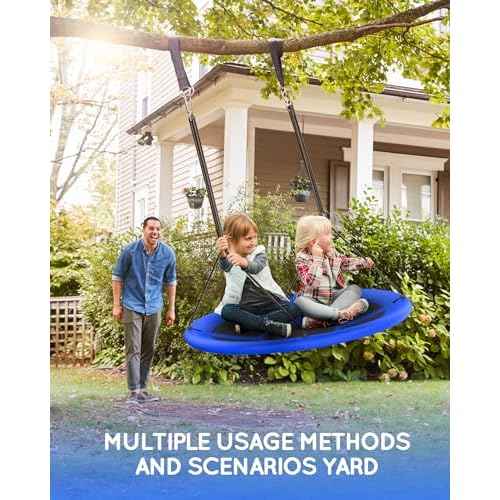 43" Saucer Tree Swing for Kids Adult, 700lbs Weight Capacity, Waterproof Flying Saucer Swing with Adjustable Hanging Straps, Swing Seats for Backyard Outdoor Indoor Playground, Blue