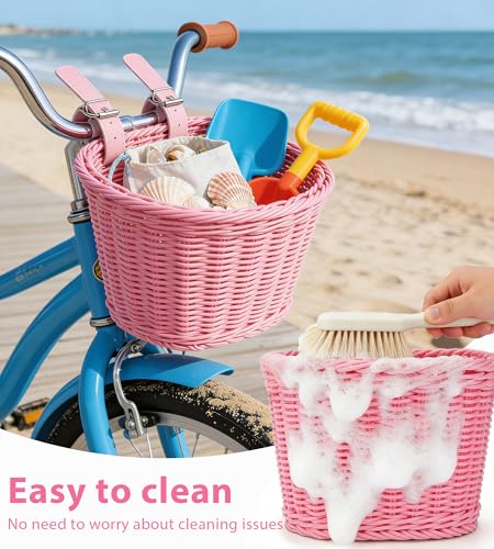 Kids Bike Basket Set with Pink Tassels, Bell & Ribbons - Bicycle Decorations for Boys & Girls