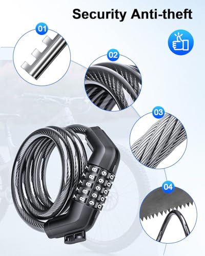 5 Digit Combination Bicycle Lock 41.5 Inch Heavy Duty Steel Cable Lock with Mounting Bracket