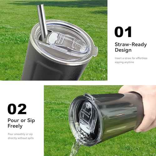 Tumbler Lid Replacement 2 Pack for 20 oz Tumblers - Compatible with Yeti Rambler & More 3.2" Mugs, Spill Proof and Splash Resistant Crystal Clear Sliding Lids, BPA-Free, Straw Friendly