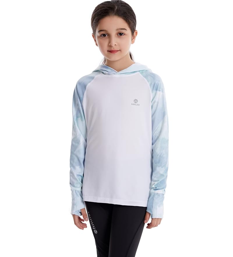 Girls UPF50+ Lightweight Hoodie Long Sleeve Tee with Thumb Holes White 11-12 Years