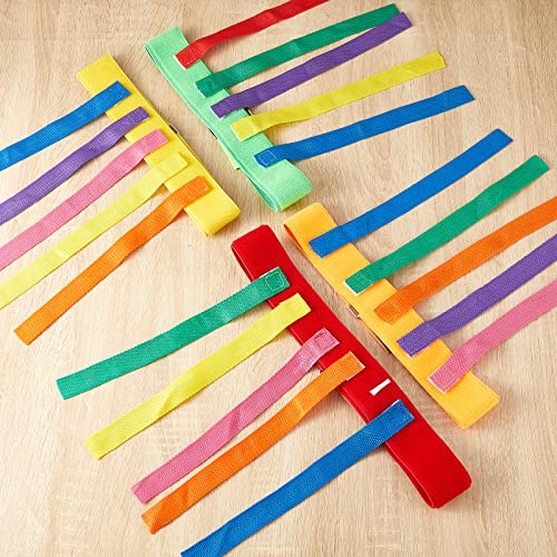 Kids Catch Tail Game Belt Set - 8 Bright Color Belts with Tails for Outdoor Play - Red, Orange, Yellow, Green